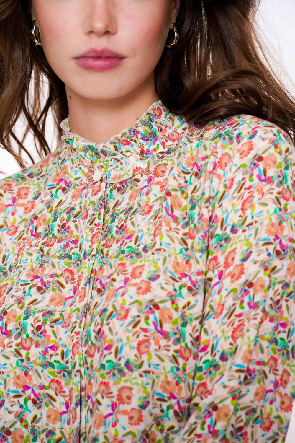 Geisha dames blouse bloemen print geruffeld