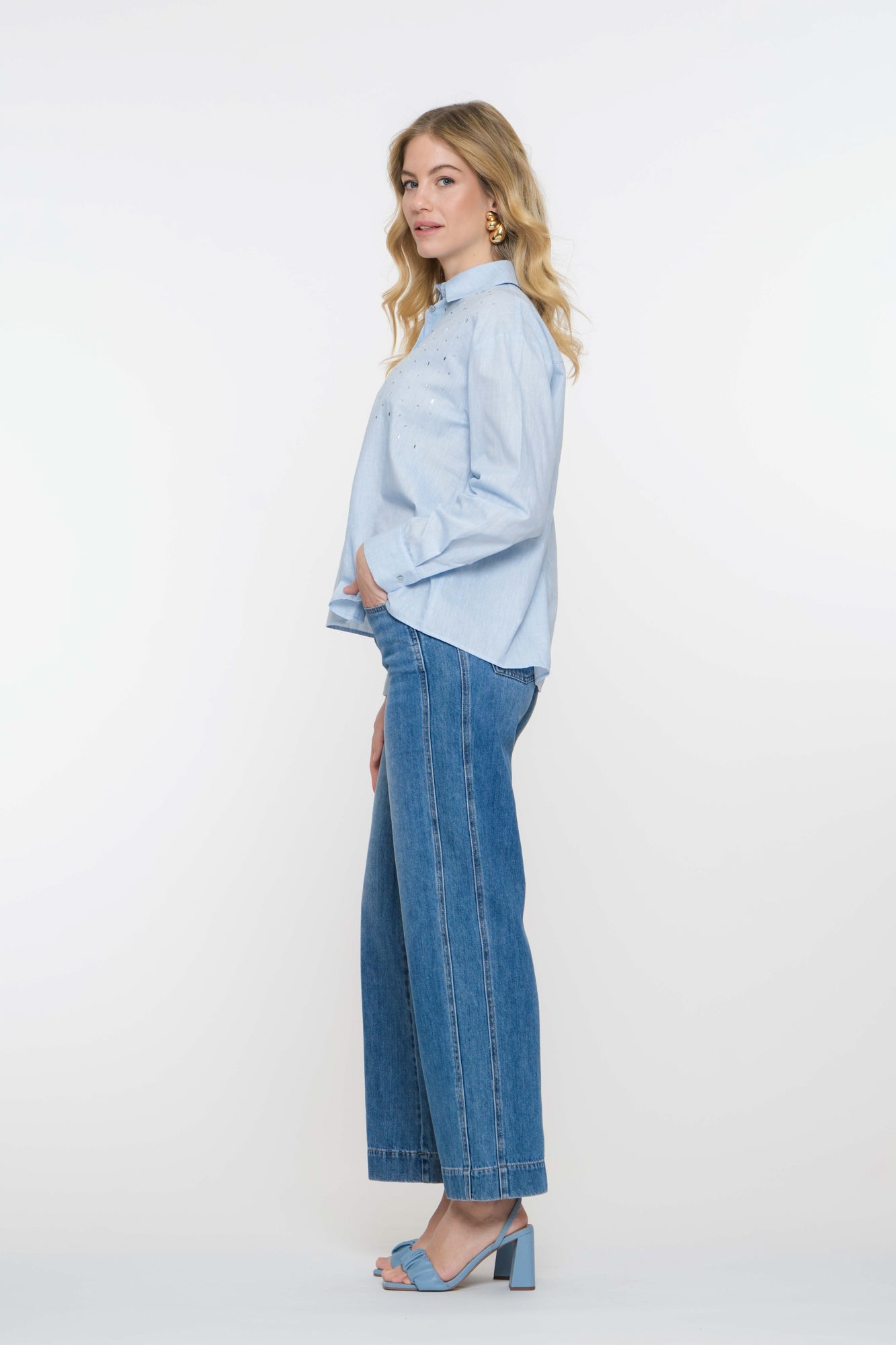 Geisha dames wide leg jeans stitch details