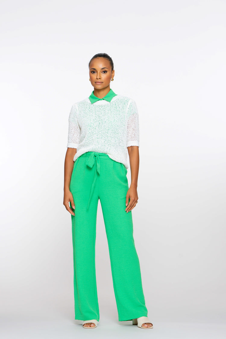 Geisha dames crinkle broek met self-fabric ceintuur