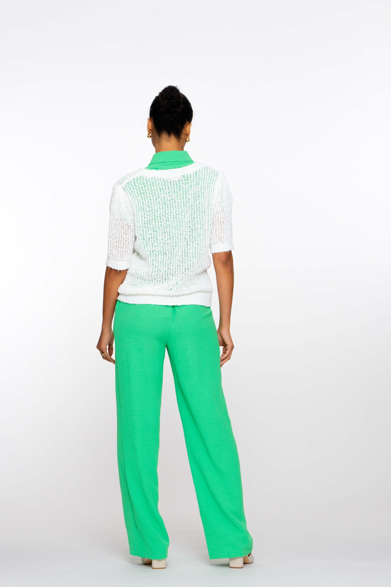 Geisha dames crinkle broek met self-fabric ceintuur