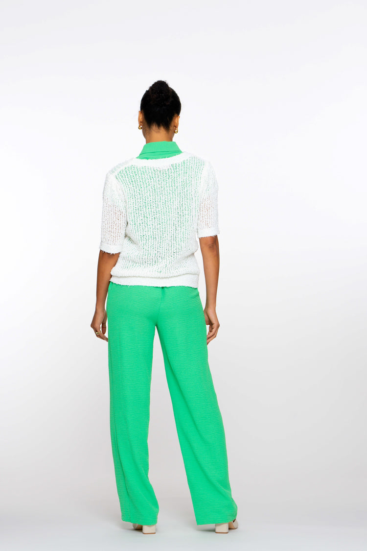 Geisha dames crinkle broek met self-fabric ceintuur