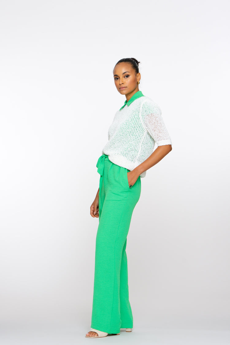 Geisha dames crinkle broek met self-fabric ceintuur