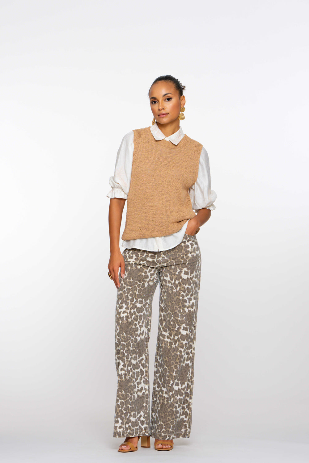 Geisha dames straight leg jeans met leopard print