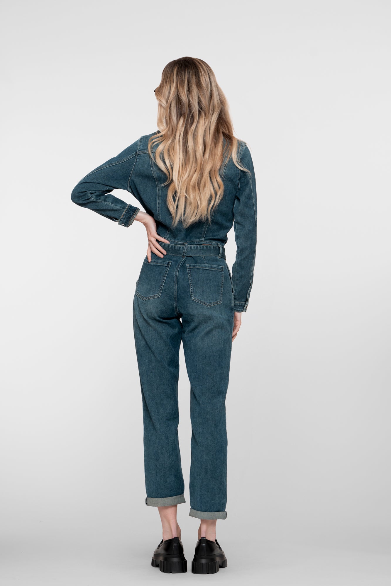 Geisha dames denim jumpsuit met ceintuur