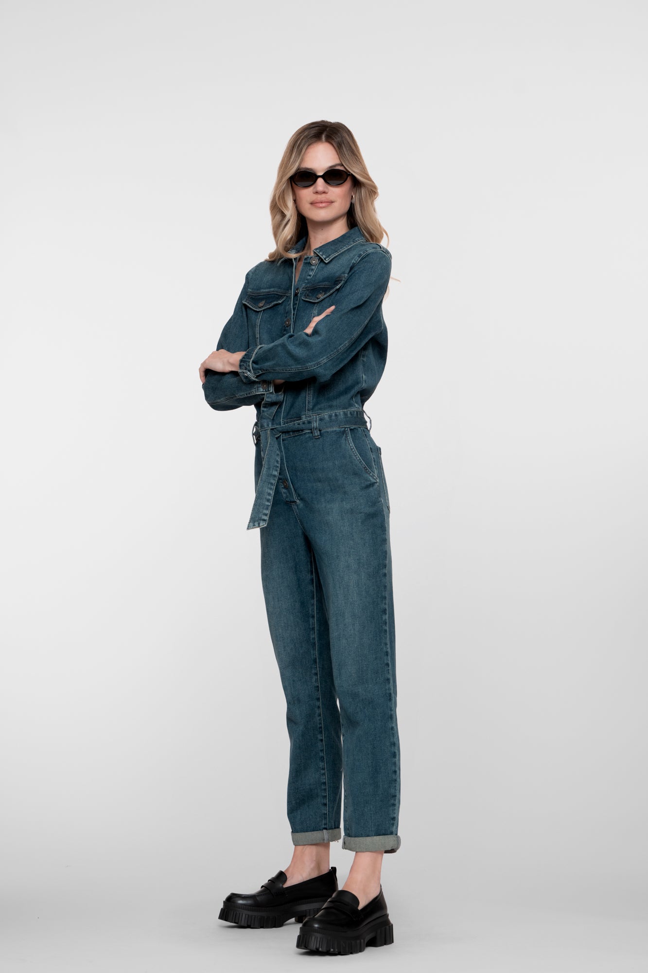 Geisha dames denim jumpsuit met ceintuur