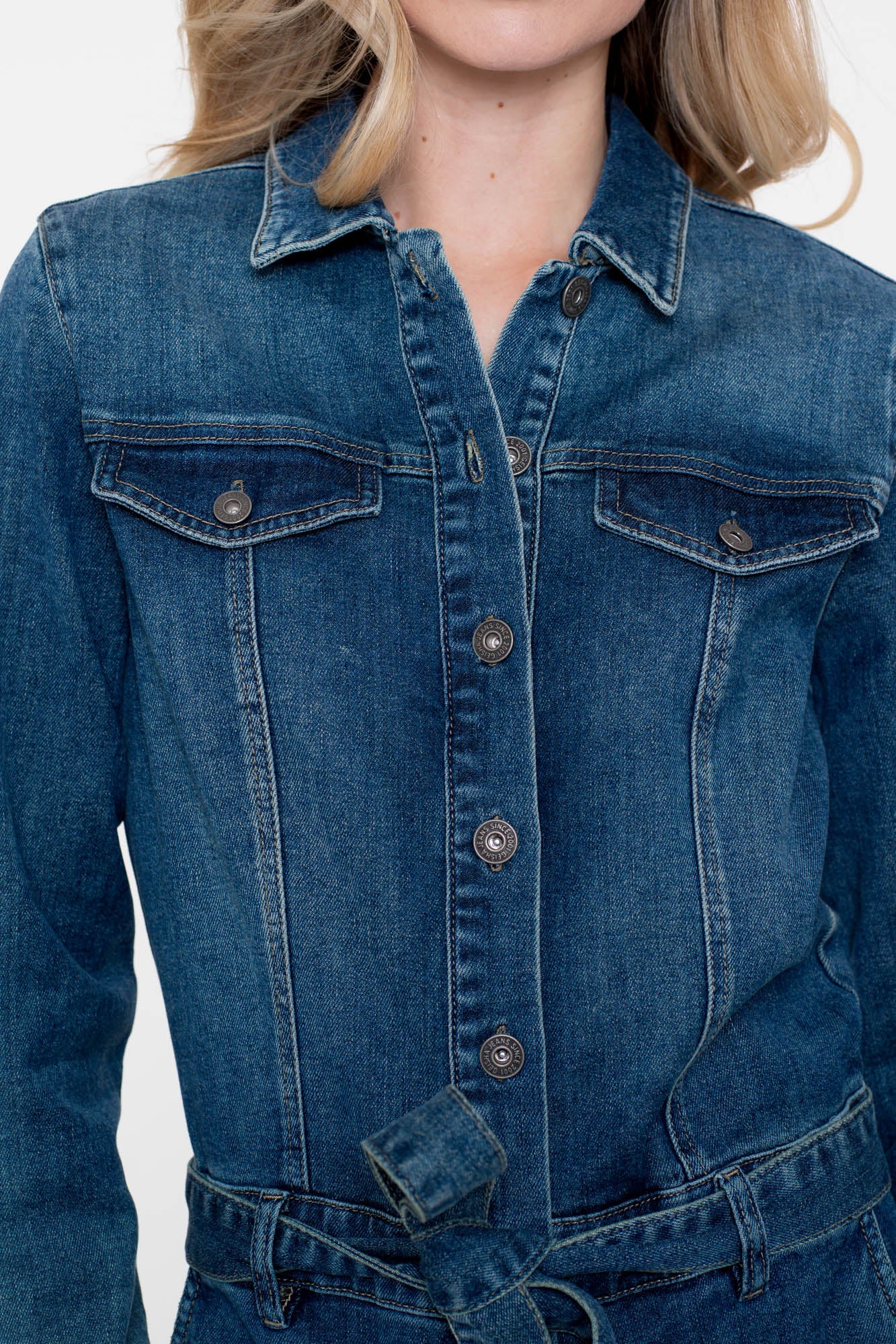 Geisha dames denim jumpsuit met ceintuur