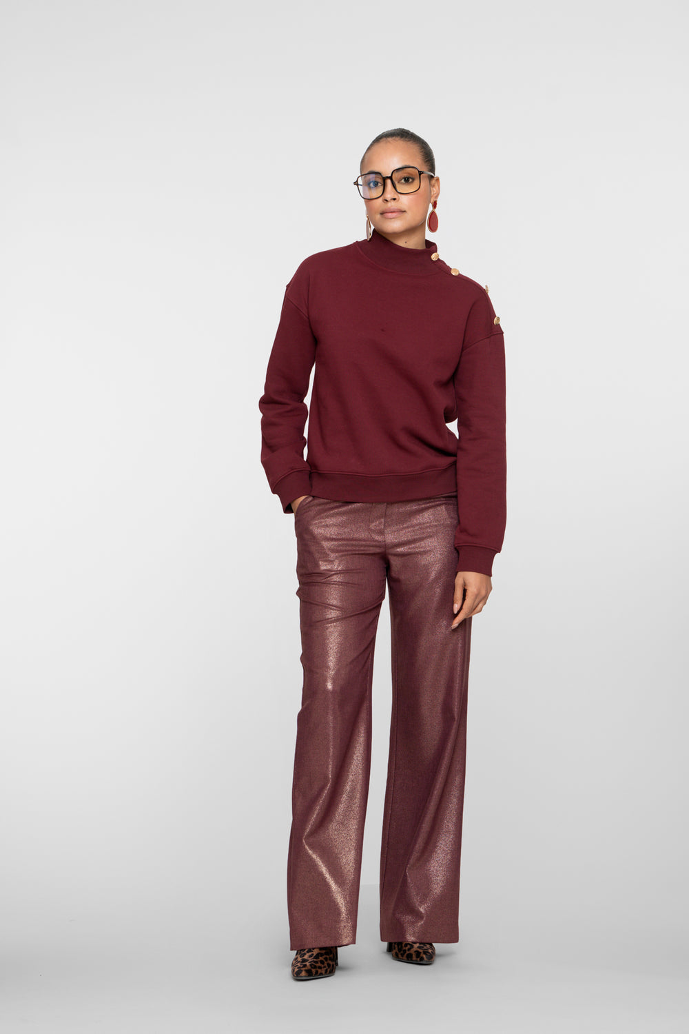 Geisha dames burgundy pantalon met coating