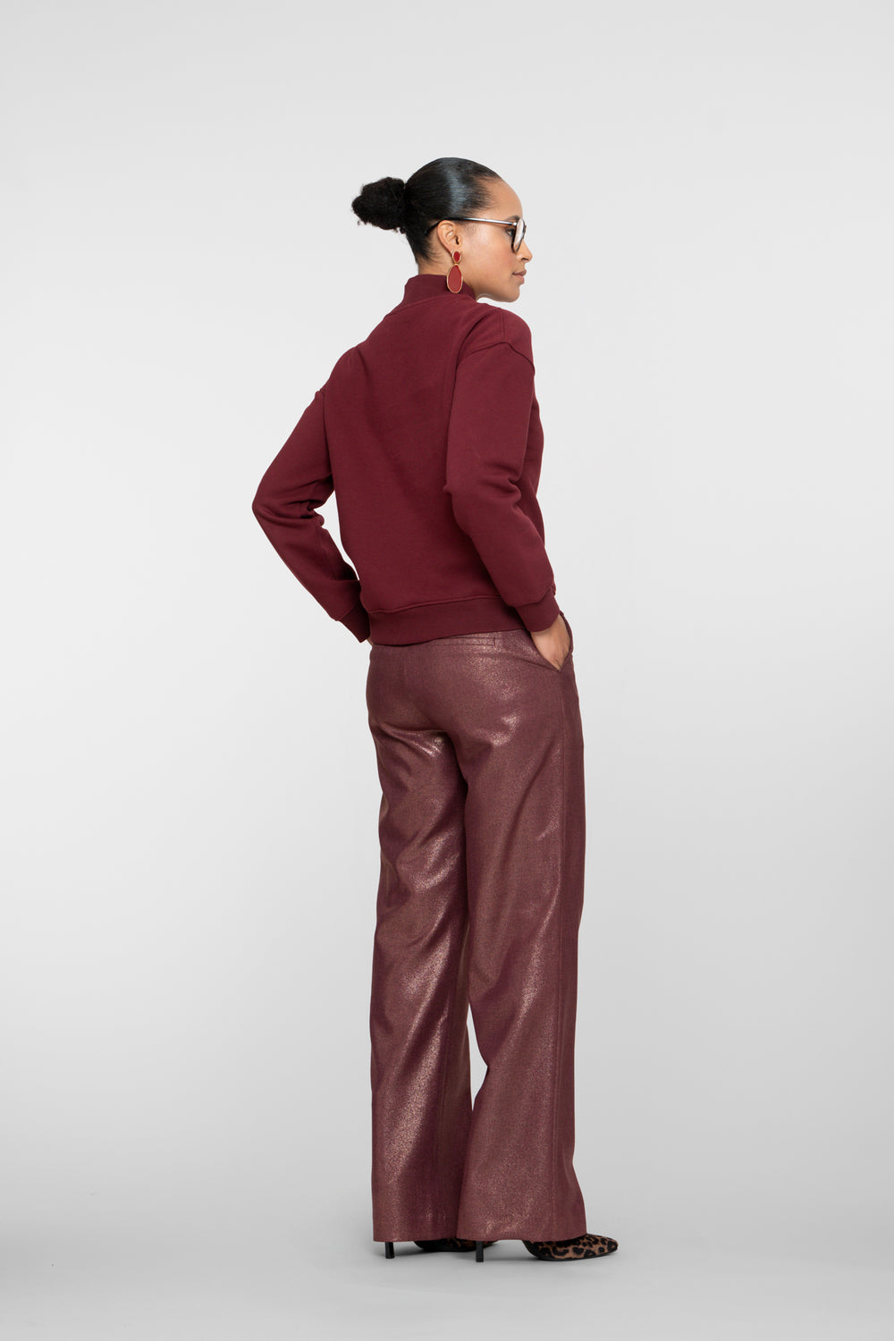 Geisha dames burgundy pantalon met coating