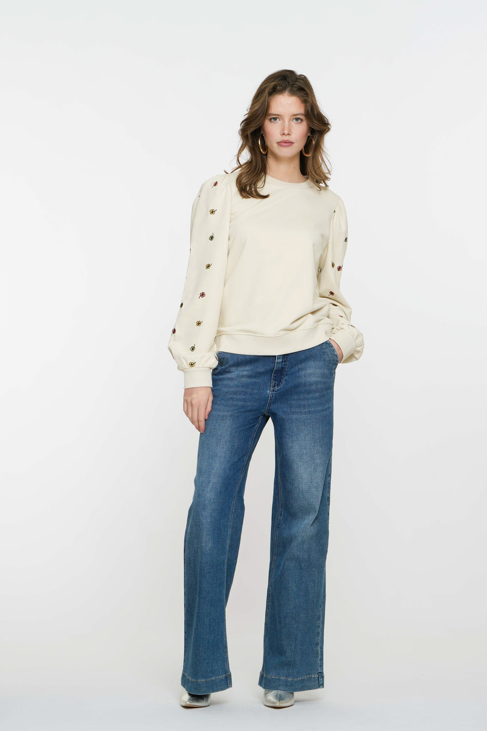 Geisha dames sweater geborduurde bloemenmotief