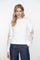 Geisha Fashion white sweatshirt, intricate sleeve embroidery, isolated background.

