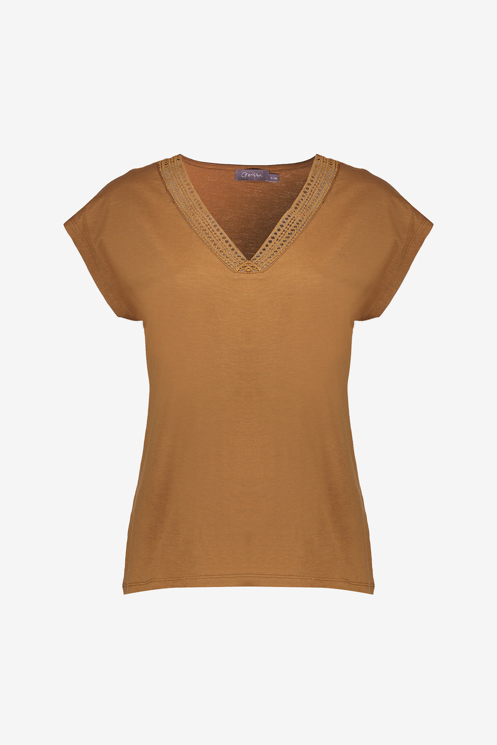 Geisha dames T-shirt met crochet V-hals