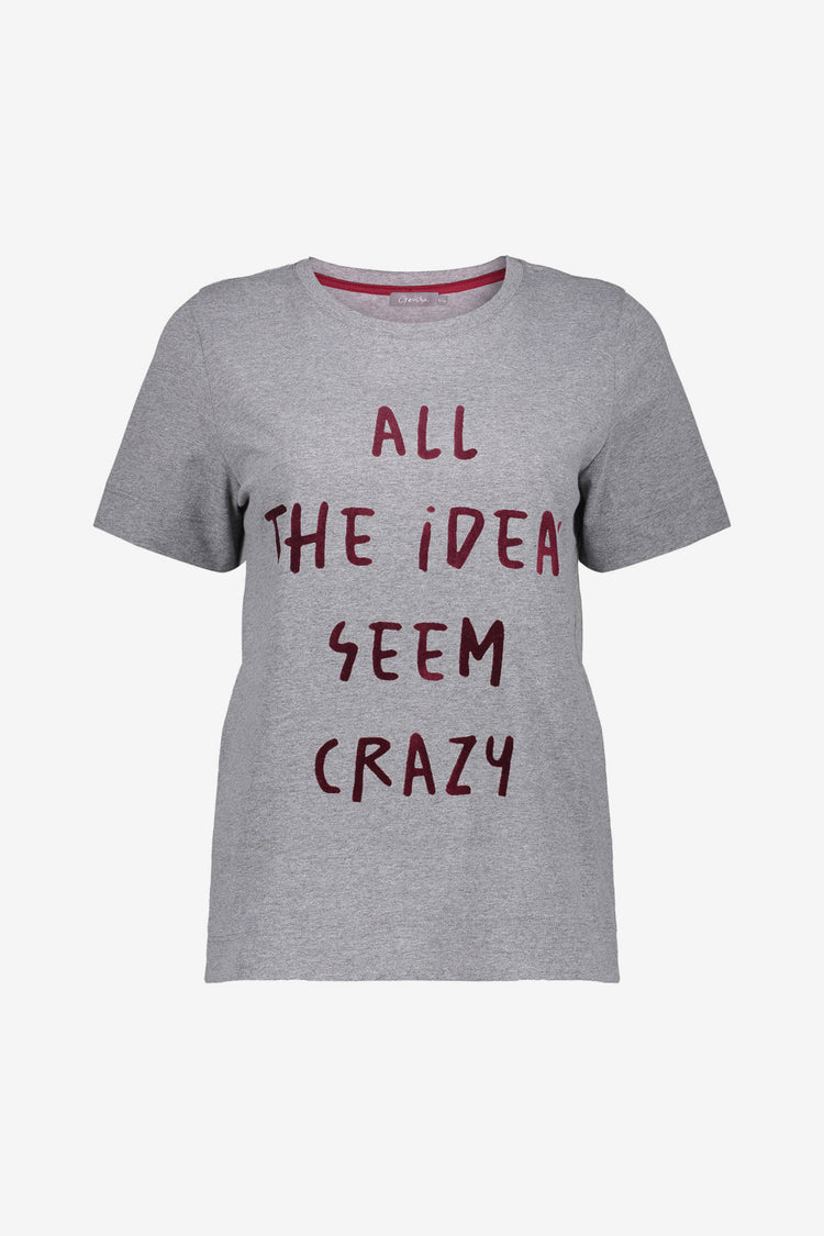 Geisha dames basic T-shirt met tekst  'All the ideas seem crazy'
