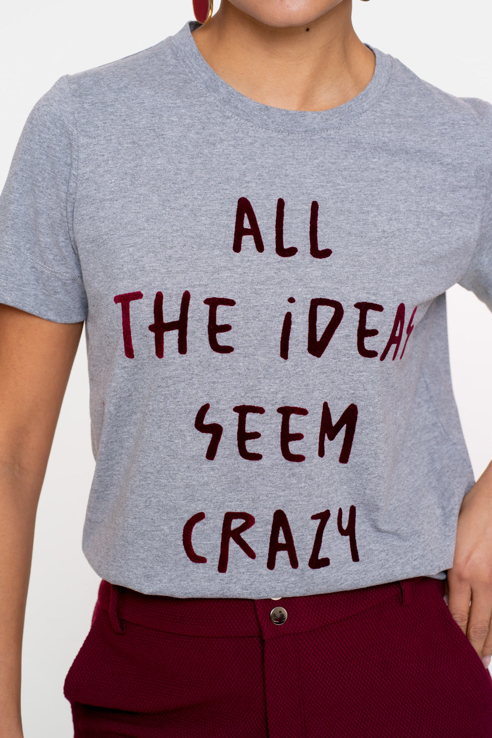 Geisha dames basic T-shirt met tekst  'All the ideas seem crazy'