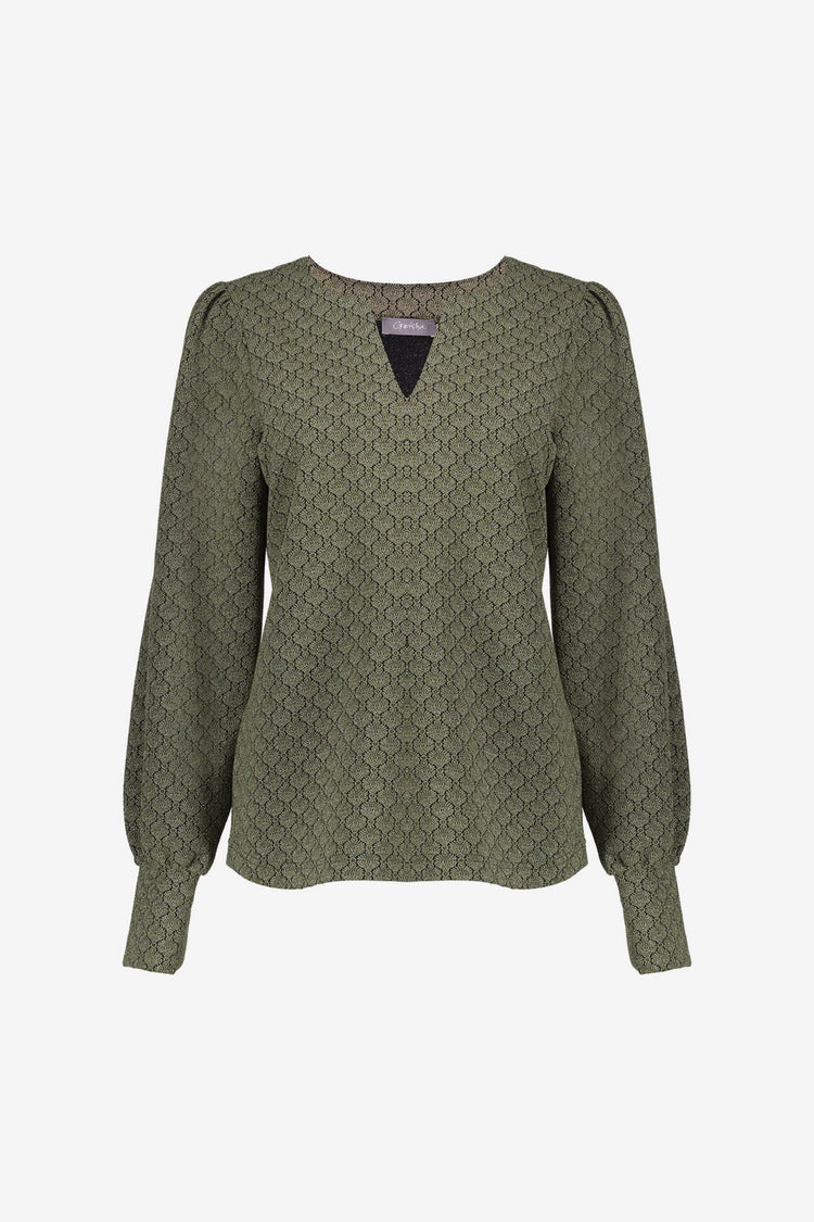 Geisha dames top met V-hals en Jacquard print