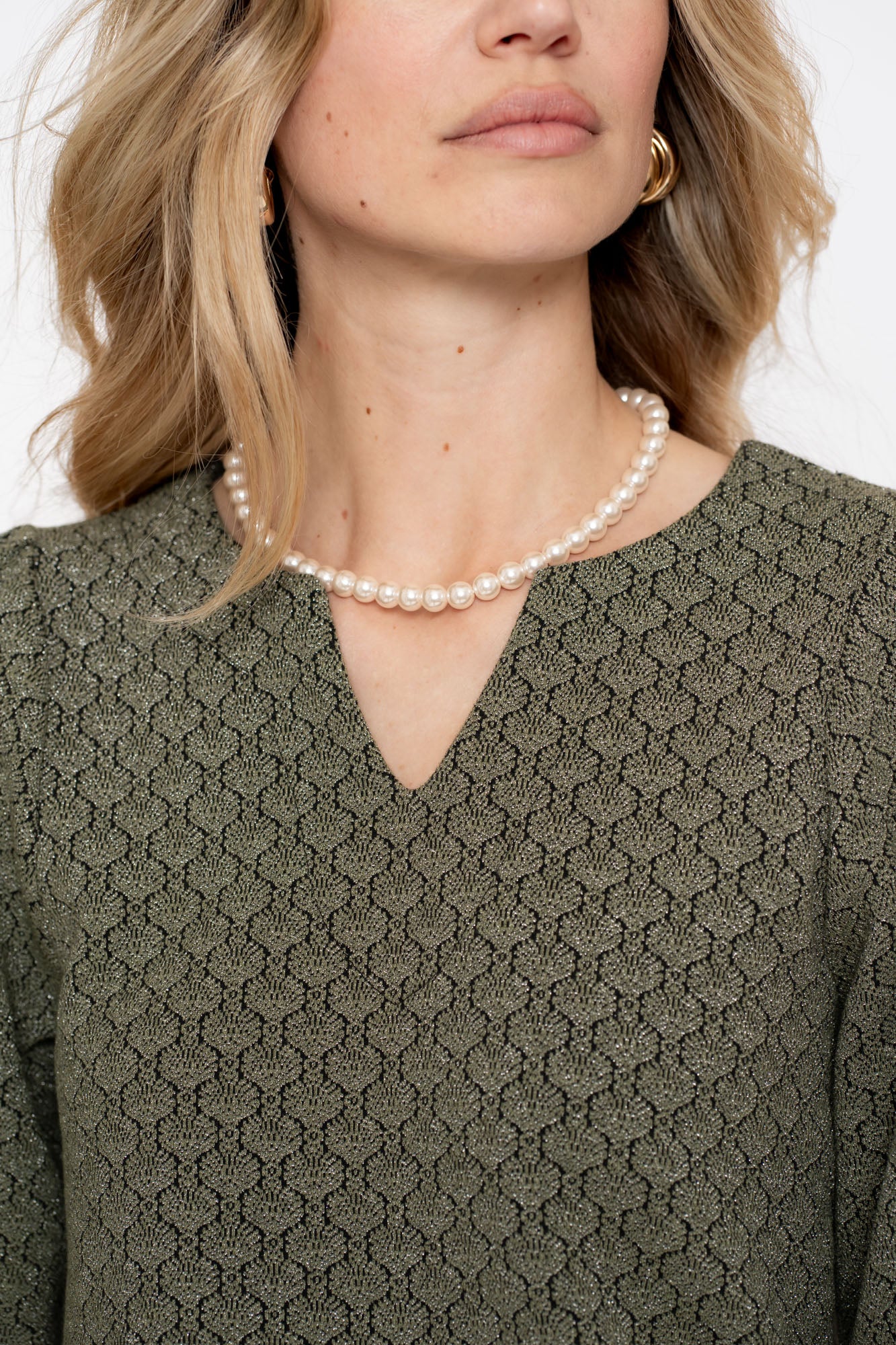 Geisha dames top met V-hals en Jacquard print