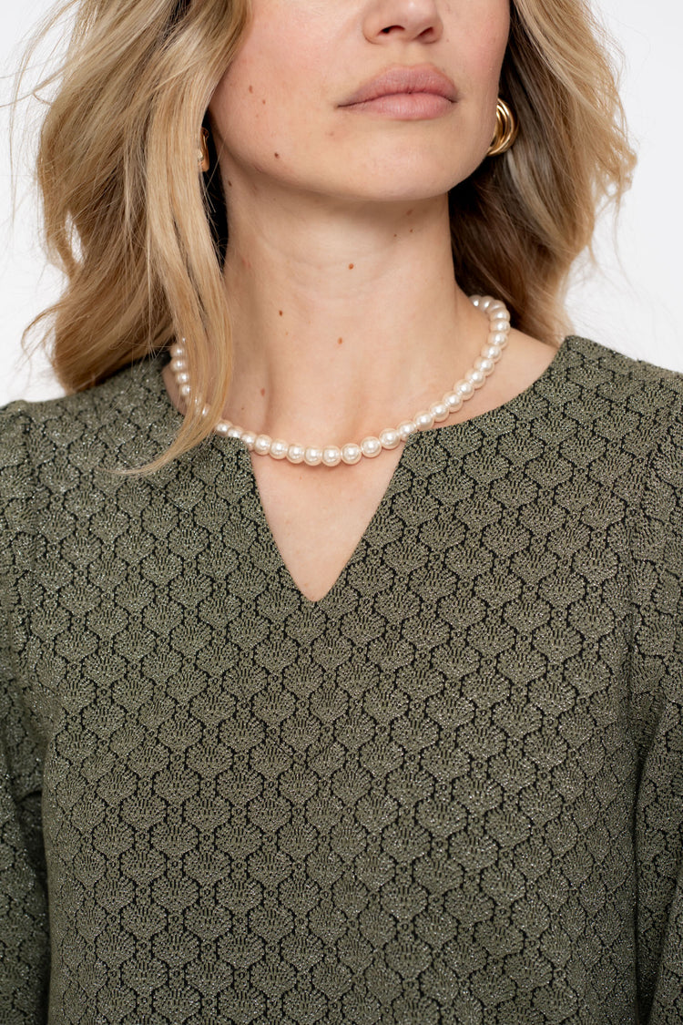 Geisha dames top met V-hals en Jacquard print