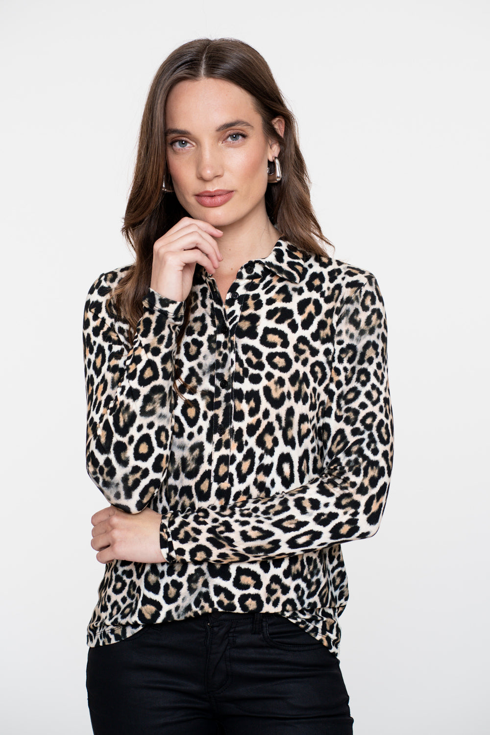 Geisha dames jersey blouse met leopard print