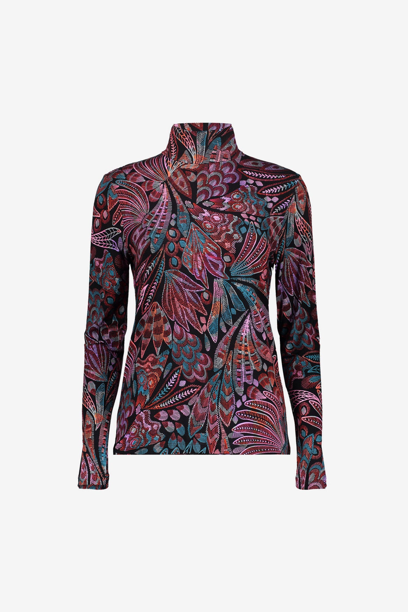 Geisha dames top met turtleneck en kleurrijke print