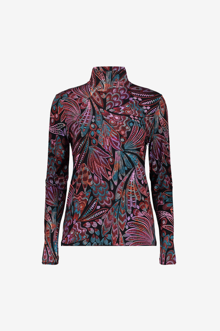 Geisha dames top met turtleneck en kleurrijke print