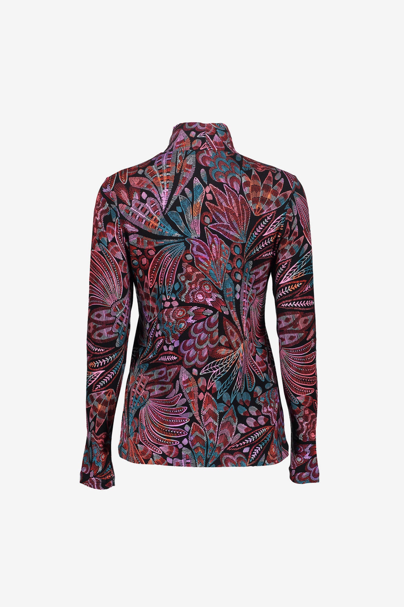 Geisha dames top met turtleneck en kleurrijke print