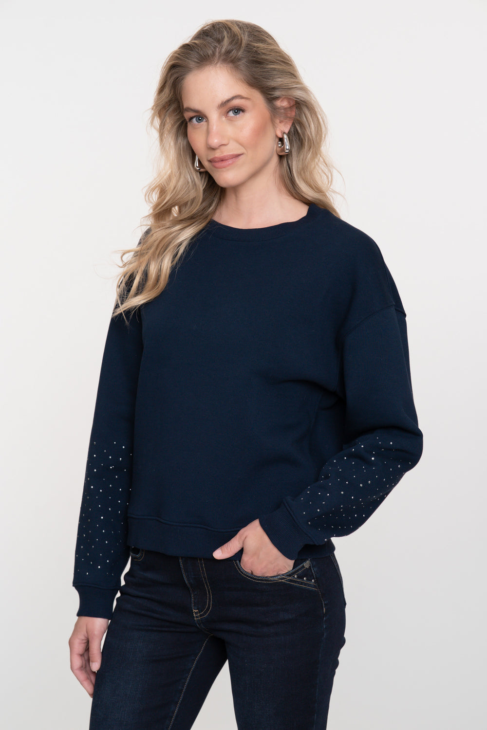 Geisha dames navy rhinstone sweater