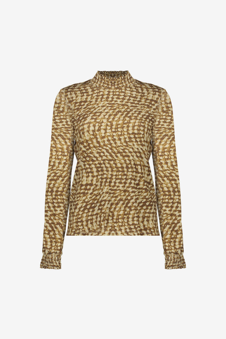 Geisha dames smock printed top met lange mouwen