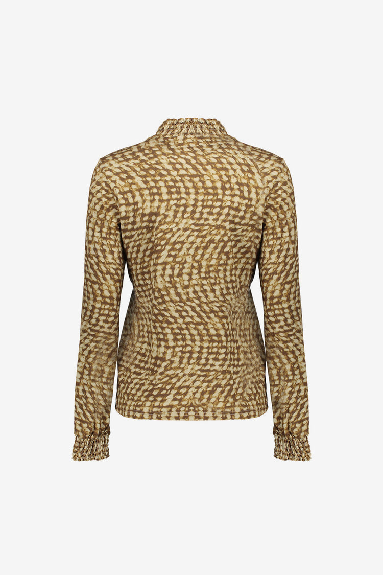 Geisha dames smock printed top met lange mouwen