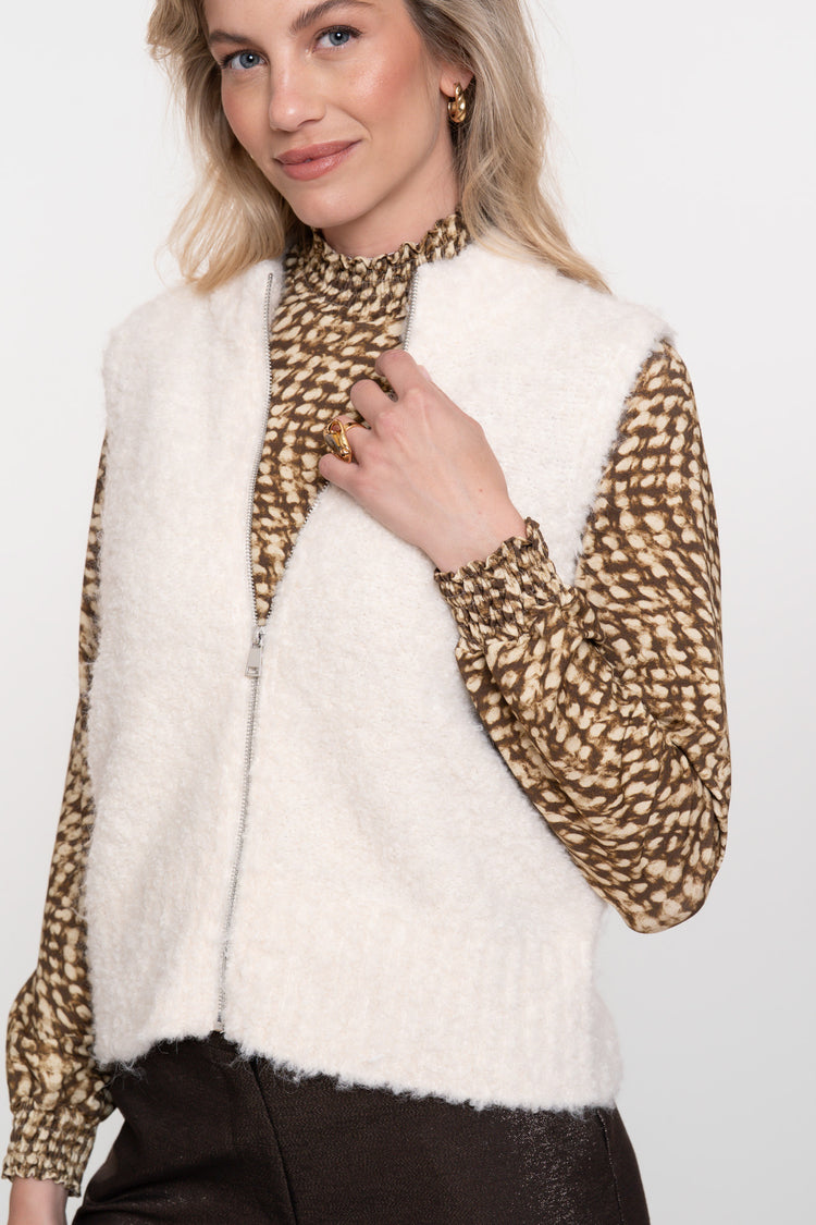 Geisha dames smock printed top met lange mouwen