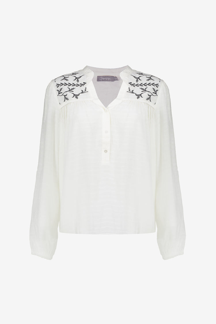 Geisha dames top met broderie anglaise