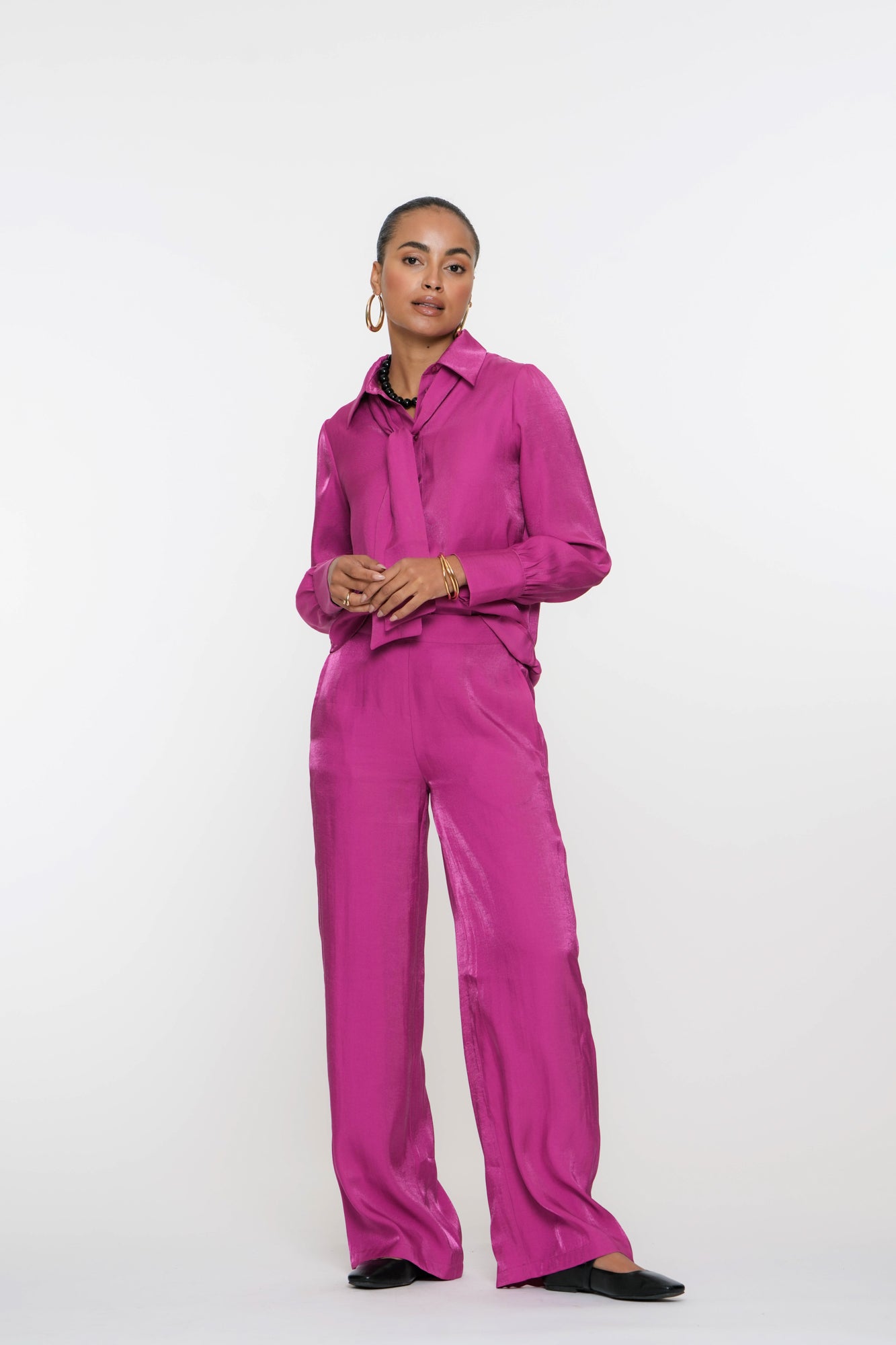 Geisha dames blouse shiny met strikdetail