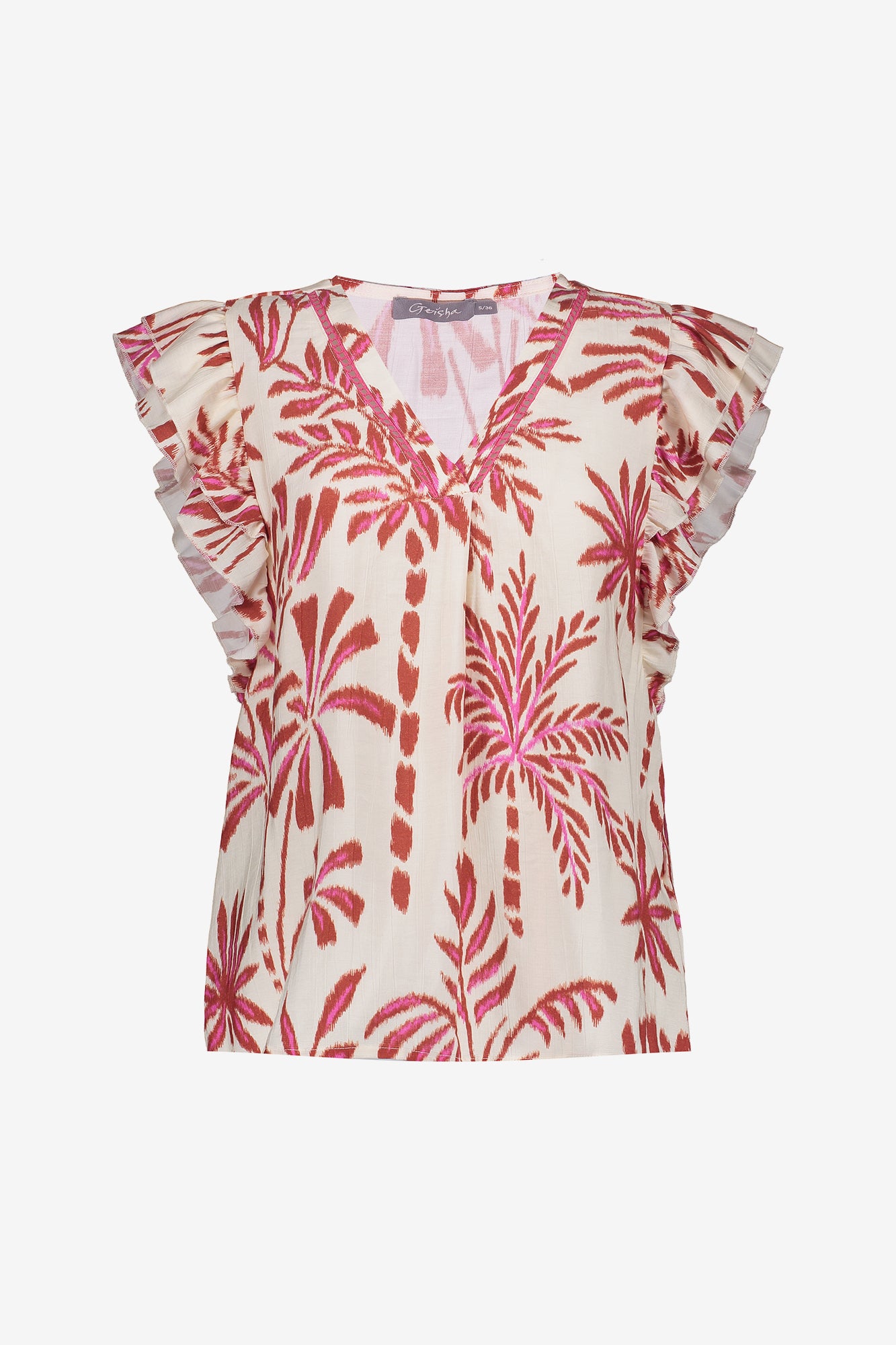 Geisha dames top met grafische palmprint