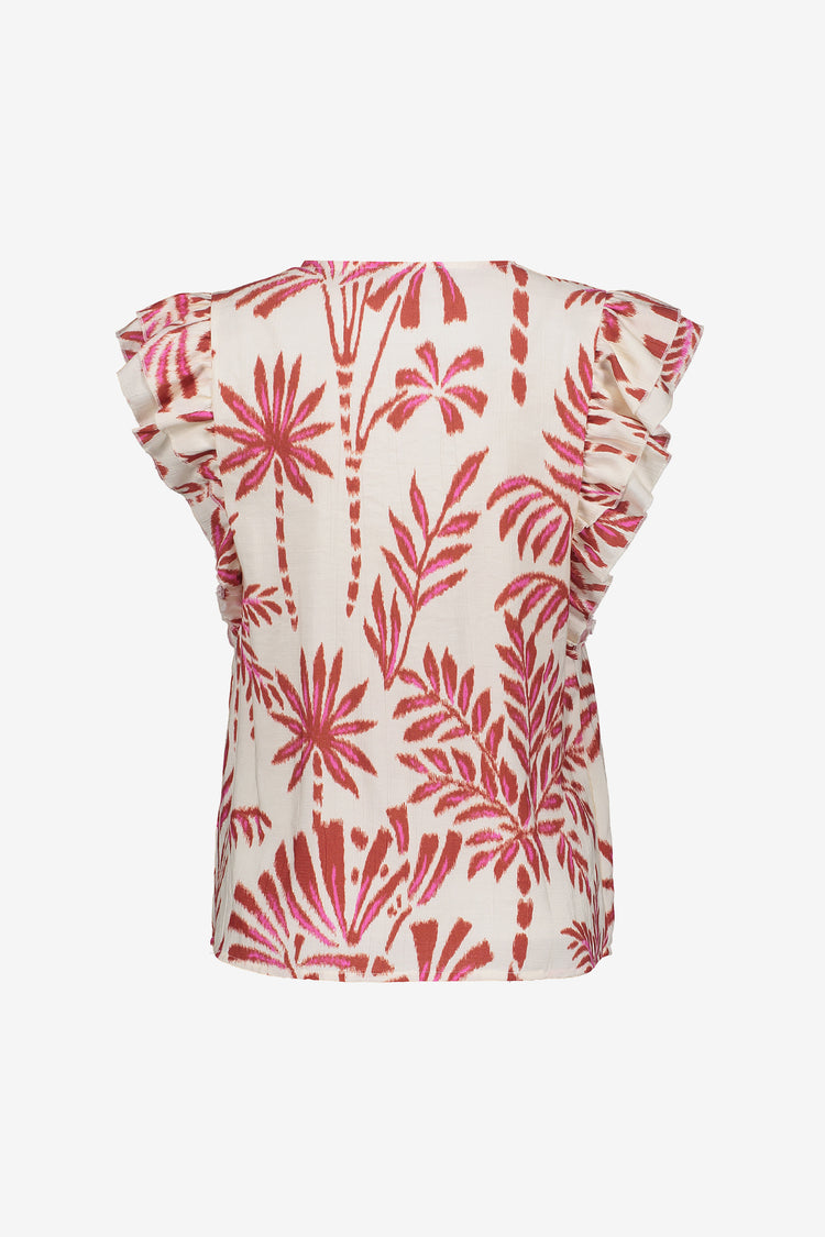 Geisha dames top met grafische palmprint
