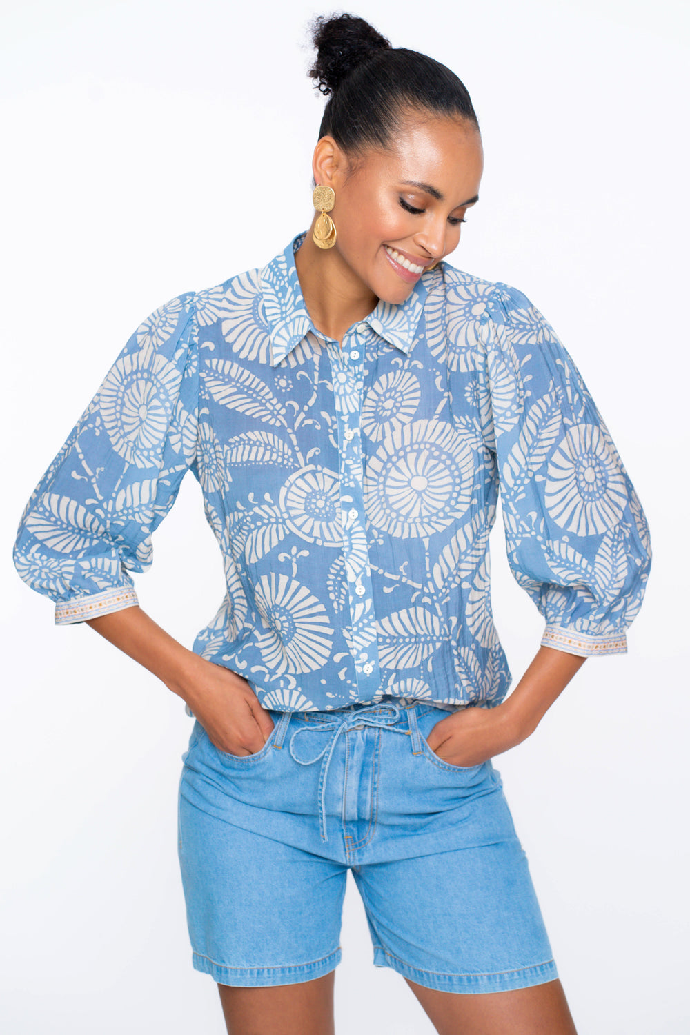 Geisha dames klassieke blouse met grafische print