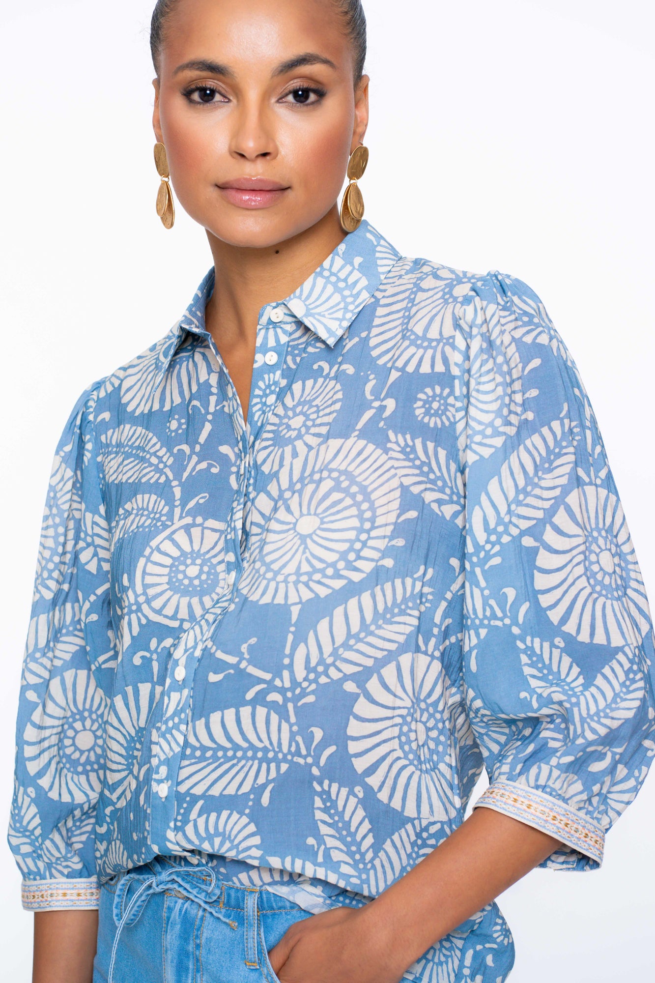 Geisha dames klassieke blouse met grafische print