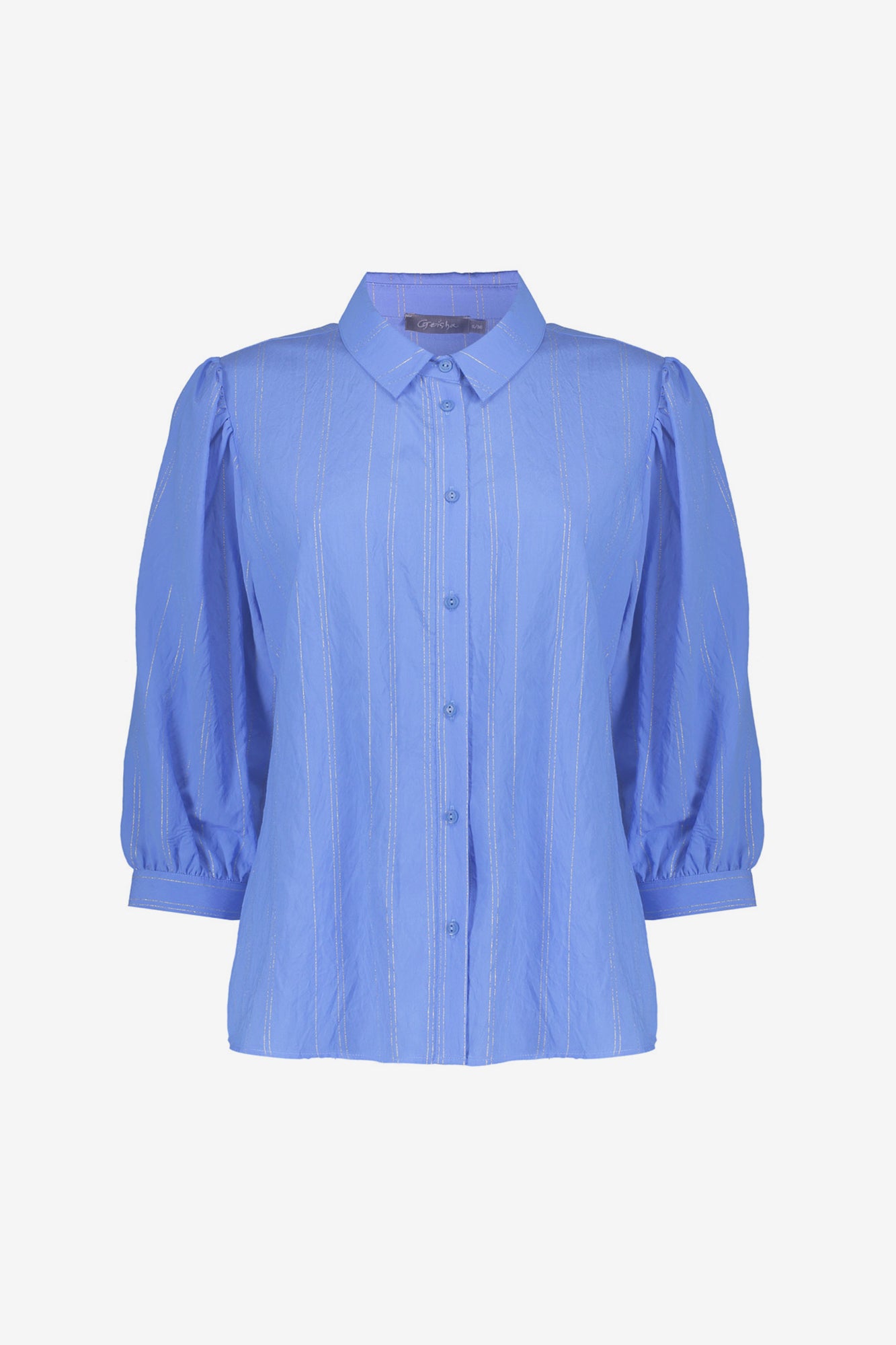 Geisha dames blouse met pofmouwen en lurex streepdessin