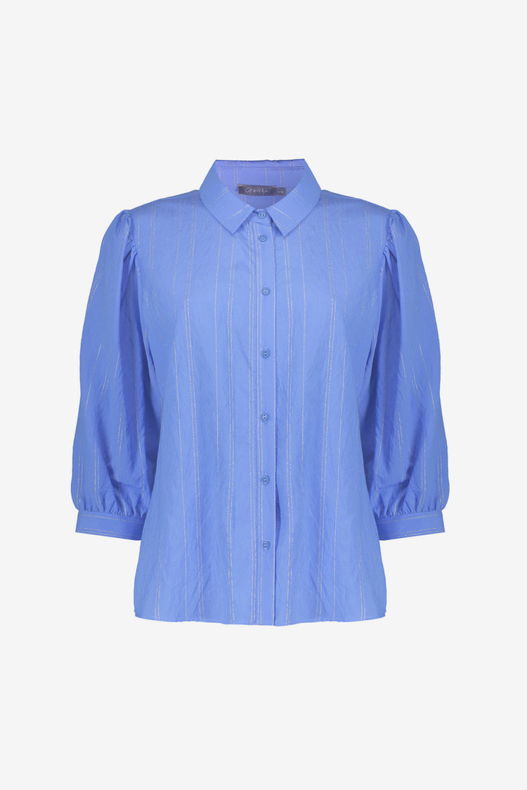 Geisha dames blouse met pofmouwen en lurex streepdessin