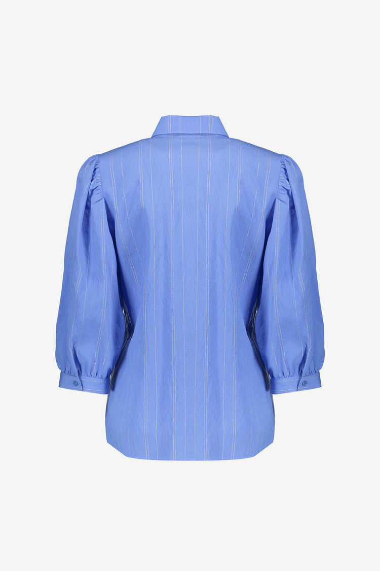 Geisha dames blouse met pofmouwen en lurex streepdessin