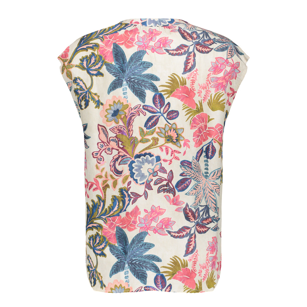 Geisha dames top met V-hals en sierlijke print