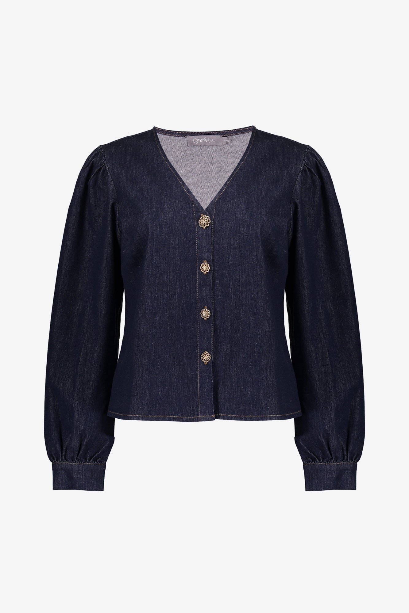 Geisha dames denim blouse met gouden knopen
