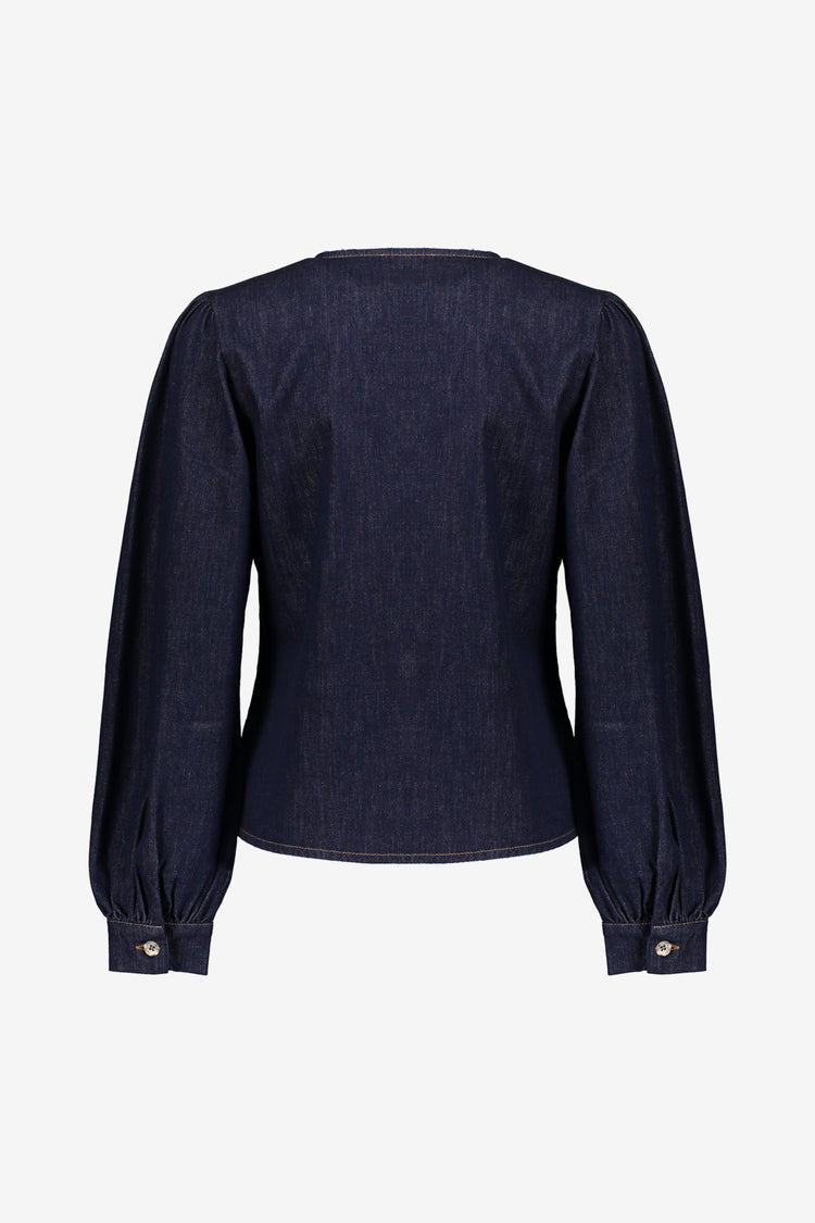 Geisha dames denim blouse met gouden knopen