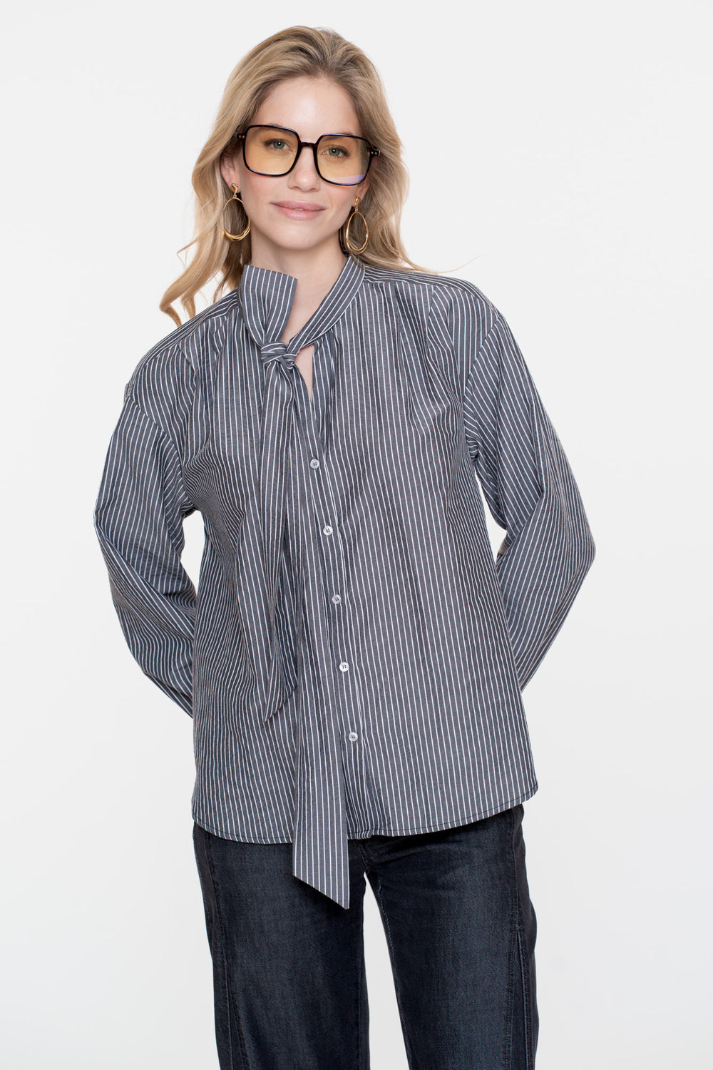 Geisha dames blouse met strepen en strik