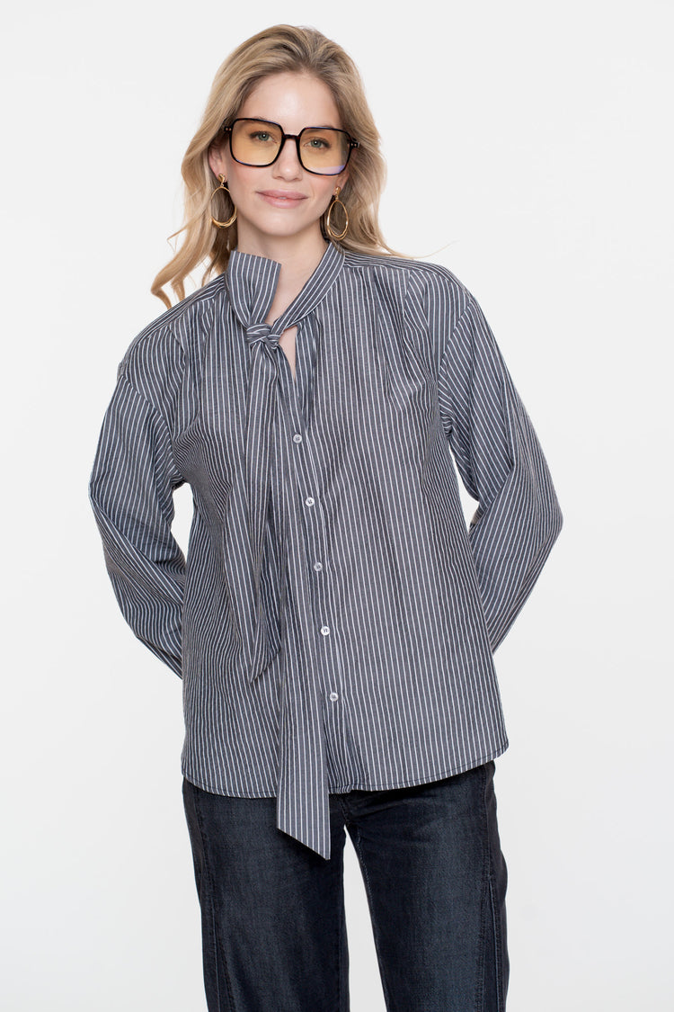 Geisha dames blouse met strepen en strik