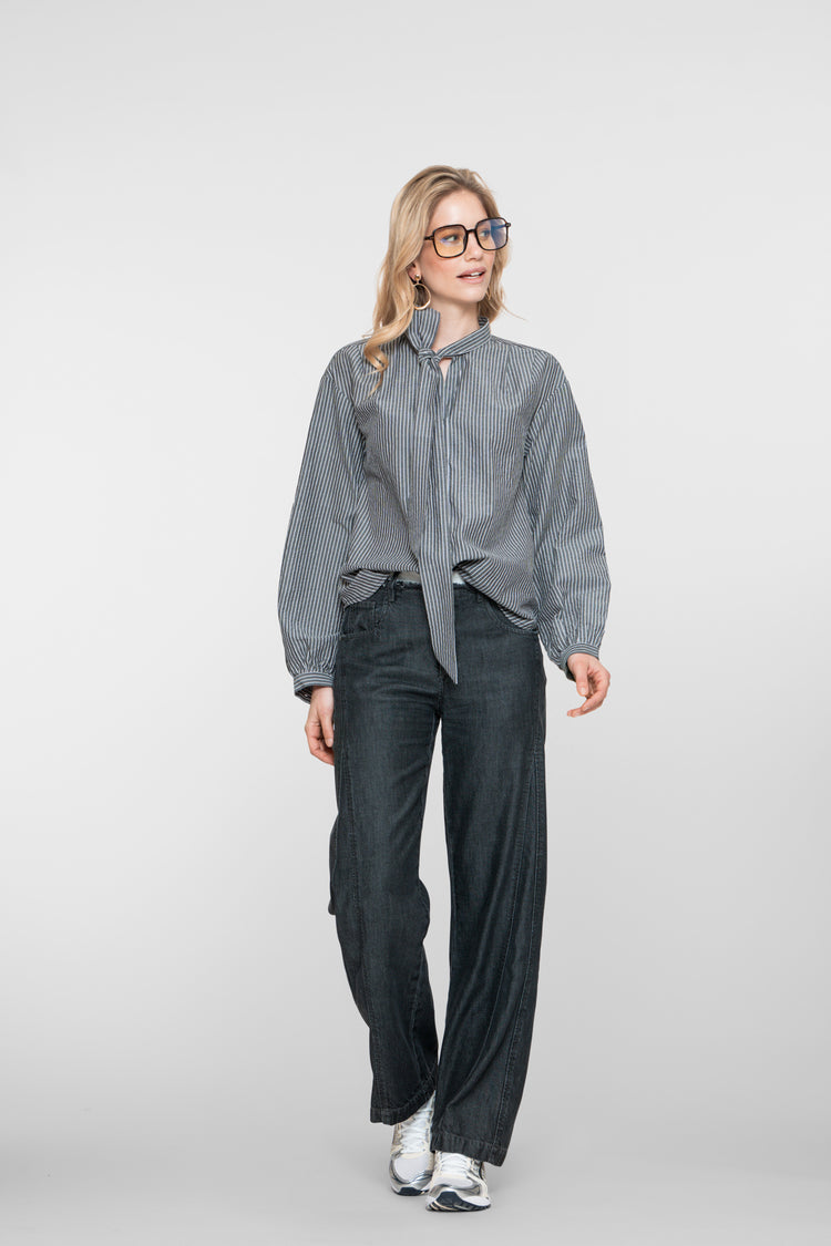Geisha dames blouse met strepen en strik