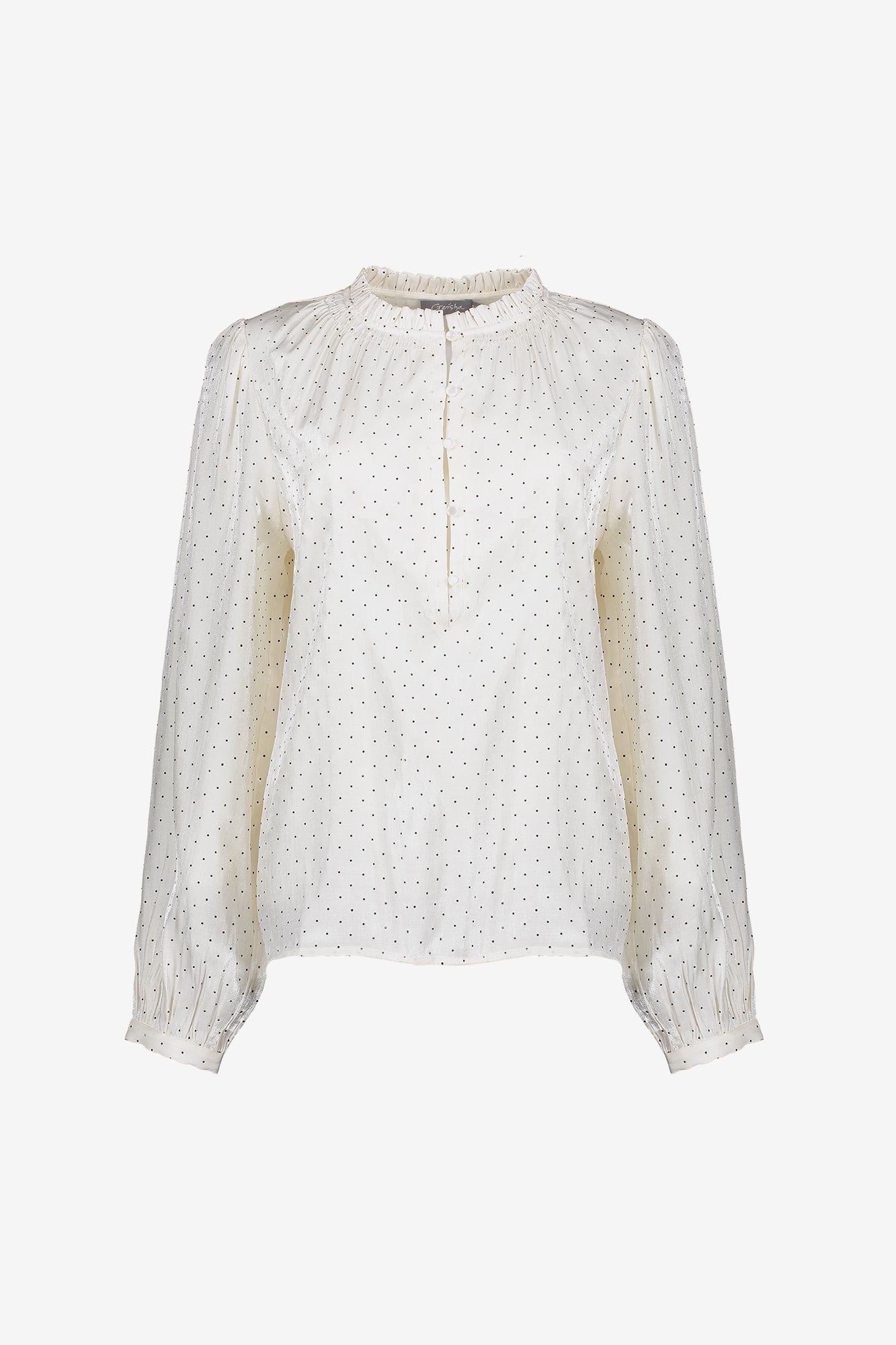 Geisha dames shimmer blouse met polkadots rhinstones