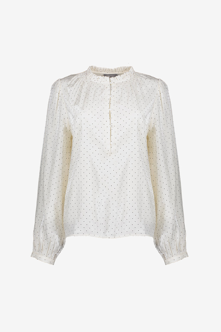 Geisha dames shimmer blouse met polkadots rhinstones