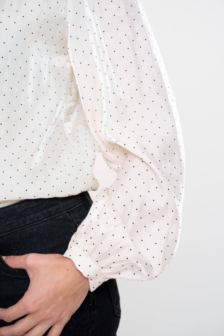 Geisha dames shimmer blouse met polkadots rhinstones