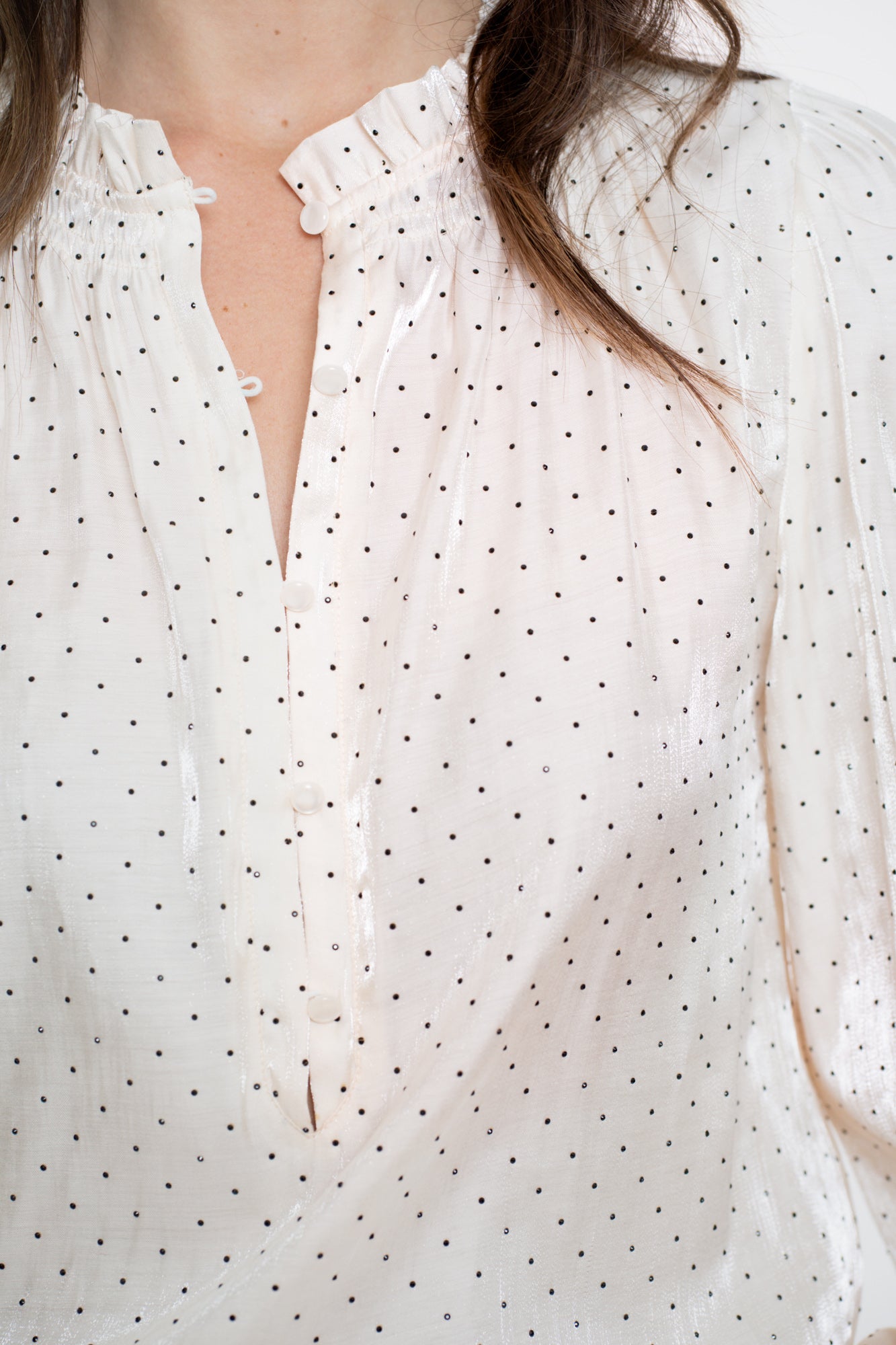 Geisha dames shimmer blouse met polkadots rhinstones