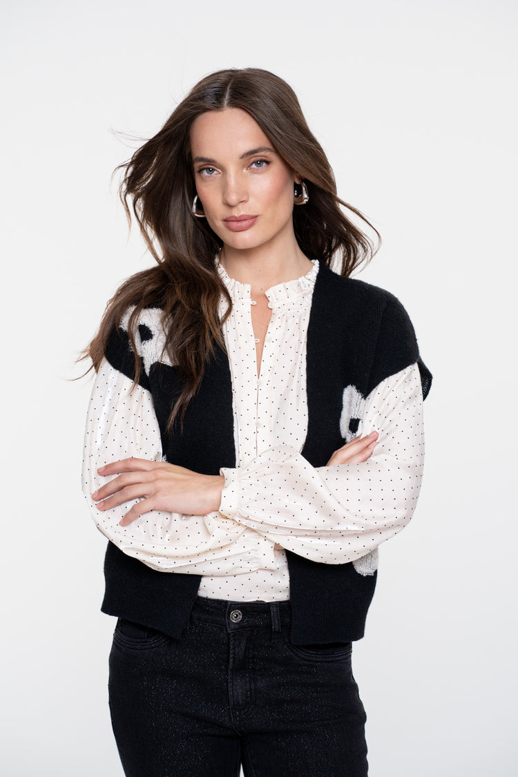 Geisha dames shimmer blouse met polkadots rhinstones