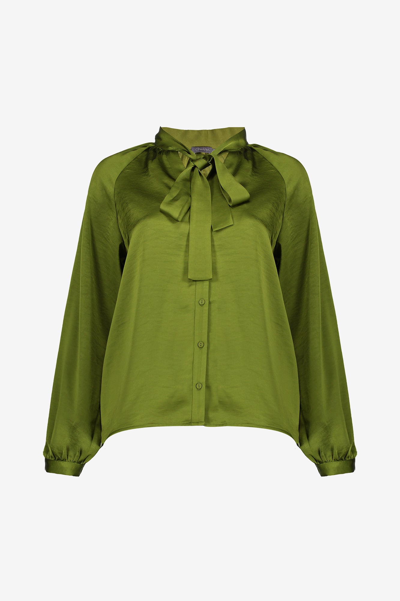 Geisha dames satin look blouse met strikdetail