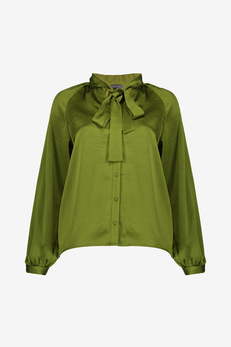 Geisha dames satin look blouse met strikdetail